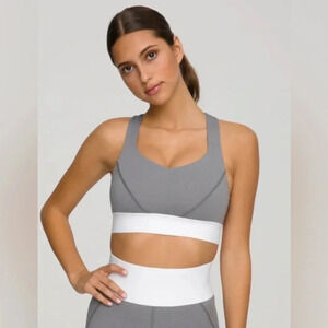 NWT Good American Grey and White Compression Sports Bra Size 0